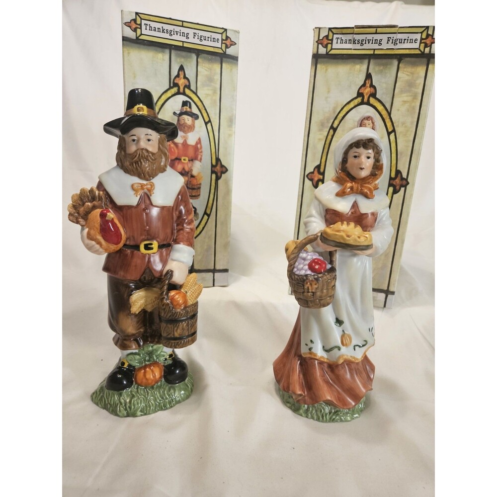 Rare Vintage 1992 Cracker Barrel Thanksgiving Pilgrim Set Autumn Farmhouse Decor